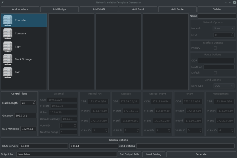 Screenshot of the network template generator tool